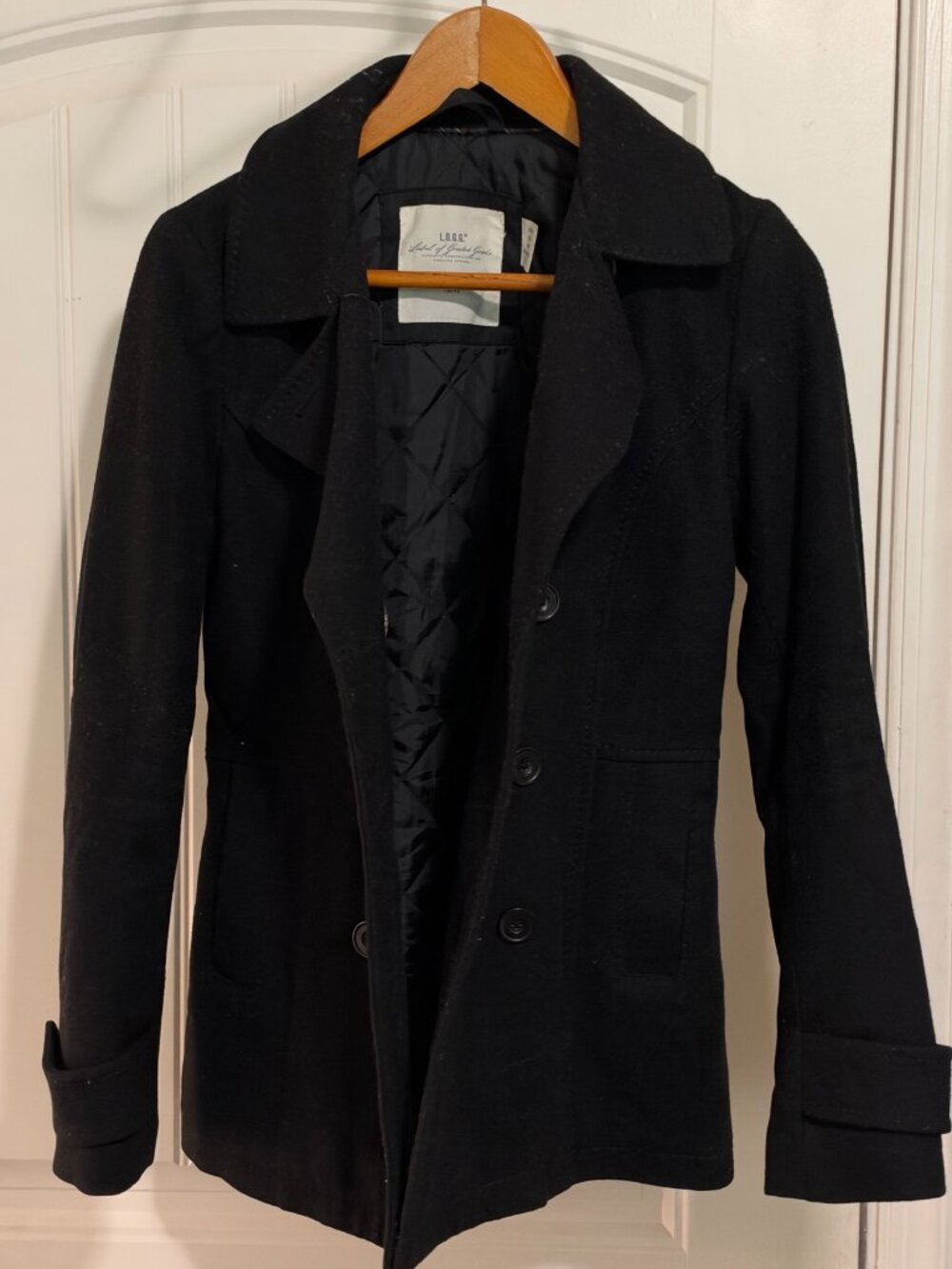 H&M L.O.G.G. Women's Black Double Breasted Pea Coat 8
